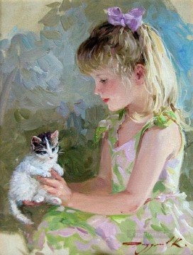 ペットと子供 Painting - 子猫の小さな女の子 KR 027 ペットの子供たち
